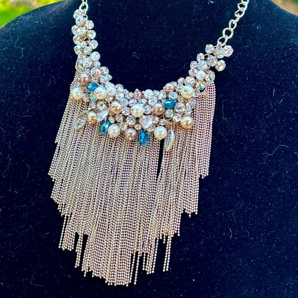 Sergio Ferettii Pearl and Crystal Waterfall Necklace